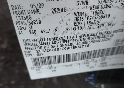 2009 Ford Edge Sel z USA, uszkodzony, nr VIN 2FMDK48CX9BB04715